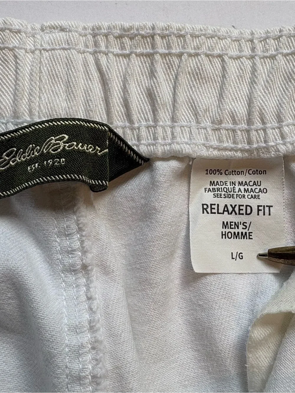 Eddie Bauer Men's Relaxed Fit Elastic-Waist Cotton Shorts - White Size Large